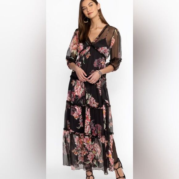 Johnny Was Lizzy Black Floral Maxi Dress - Picture 1 of 9